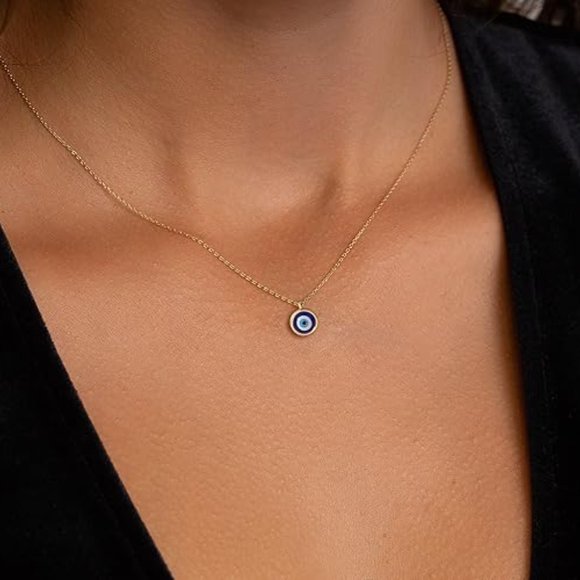 Neiman Marcus 14k Gold Plated Round Blue Evil Eye Necklace - Picture 2 of 5